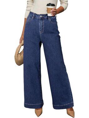 Women's Bluing High Waisted Jeans Stretch Wide Leg Loose Denim Baggy Jeans Pant